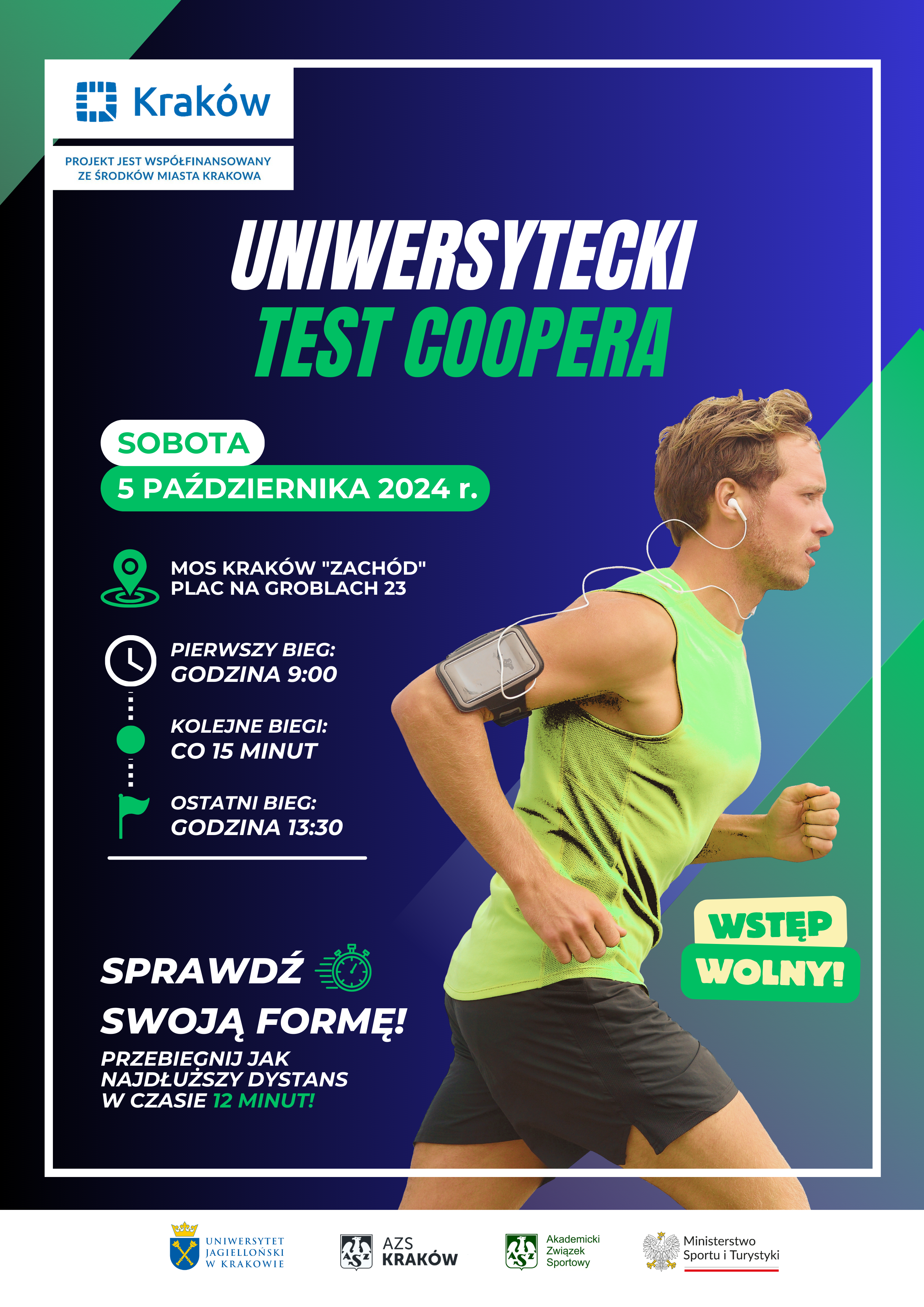 Plakat UTC, biegnący mężczyzna w słuchawkach